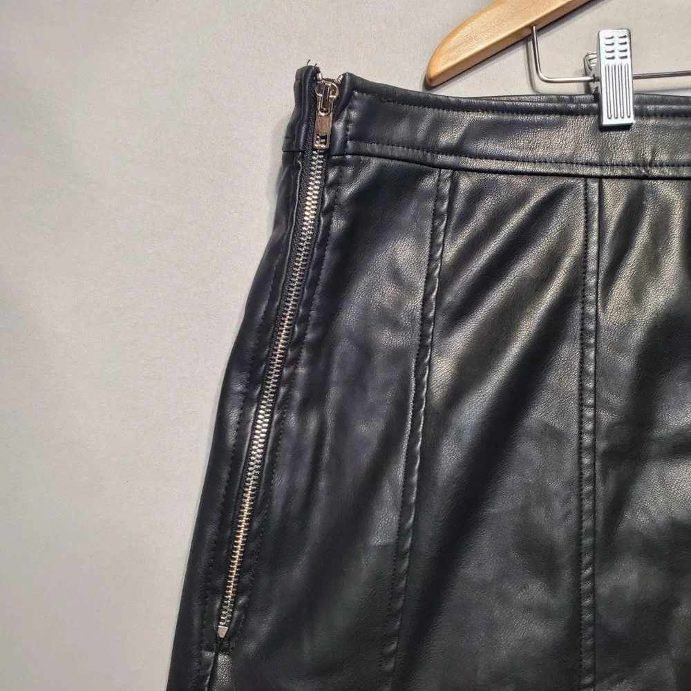 Religion London Skirt Womens 22 Black Faux Leather A-Line‎ Midi Zip Panel Edgy